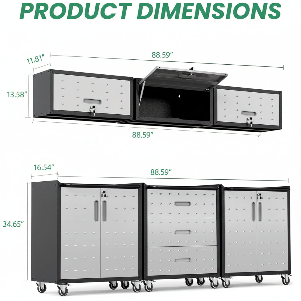 Garage Cabinet System | Heavy Duty Steel All-In-One Modular Garage Cabinet Set for Ultimate Workshop Organization | Easy Assembly Garage Storage Cabinets & Tool Bench