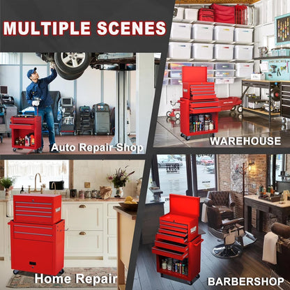 8-Drawer Rolling Tool Chest, 2-In-1 Tool Box with Wheels Metal Tool Chest Cabinet for Garage, Workshop, Red
