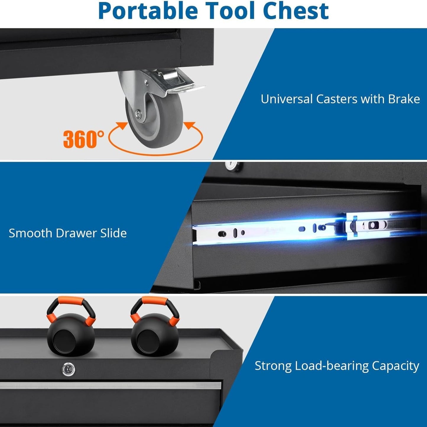 5-Drawer Rolling Tool Chest,Tool Cabinet on Wheels with Keyed Locking System and Drawer Liners,Tool Chest with Link Buckle and Can Be Combined to Large Cabinet Set,For Garage, Warehouse & Repair Shop