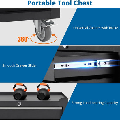 5-Drawer Rolling Tool Chest,Tool Cabinet on Wheels with Keyed Locking System and Drawer Liners,Tool Chest with Link Buckle and Can Be Combined to Large Cabinet Set,For Garage, Warehouse & Repair Shop