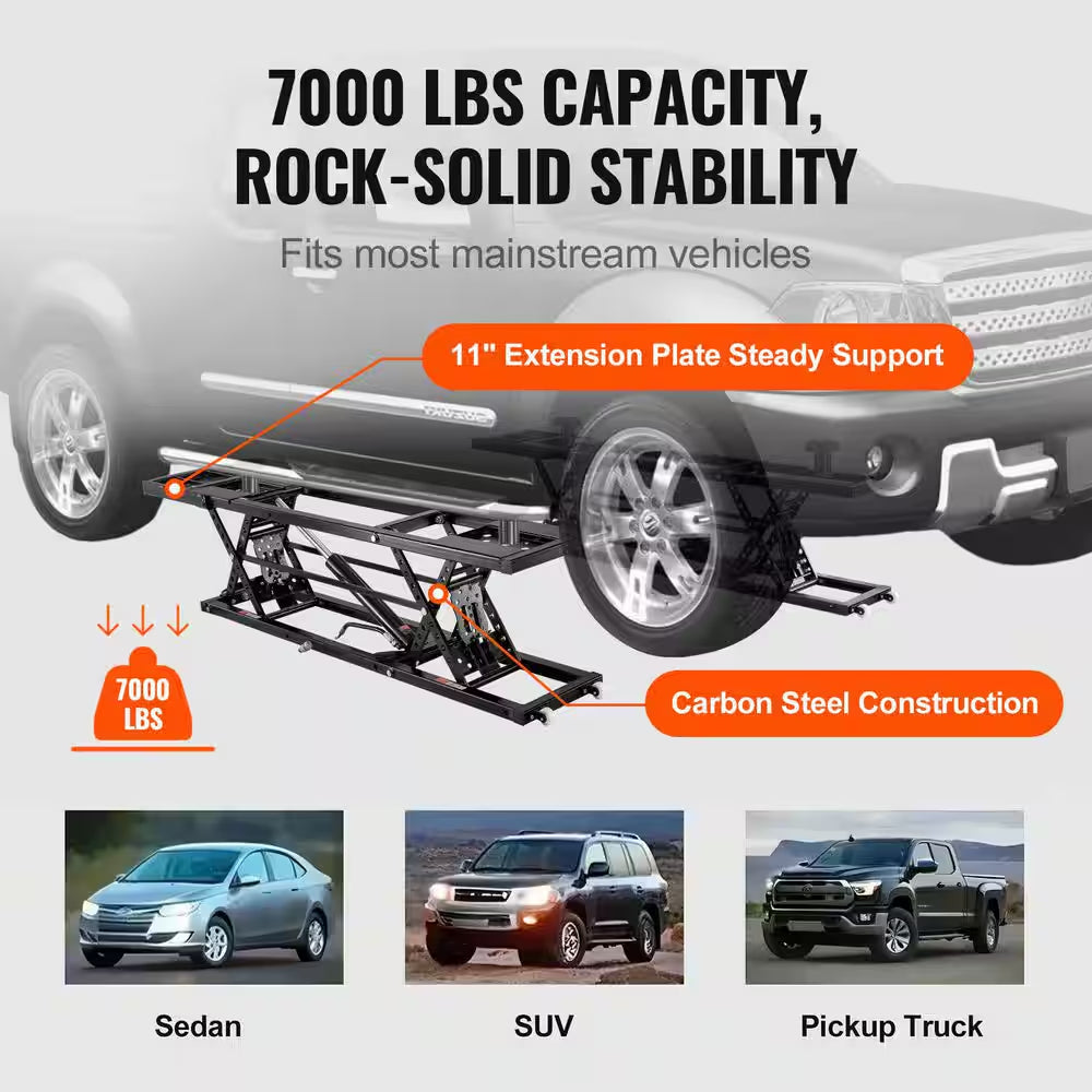 Car Lift, 7,000 Lbs. Capacity Portable Car Lift, 26.8 In. Max. Height, Carbon Steel Truck Lift with 120-Volt Power Unit