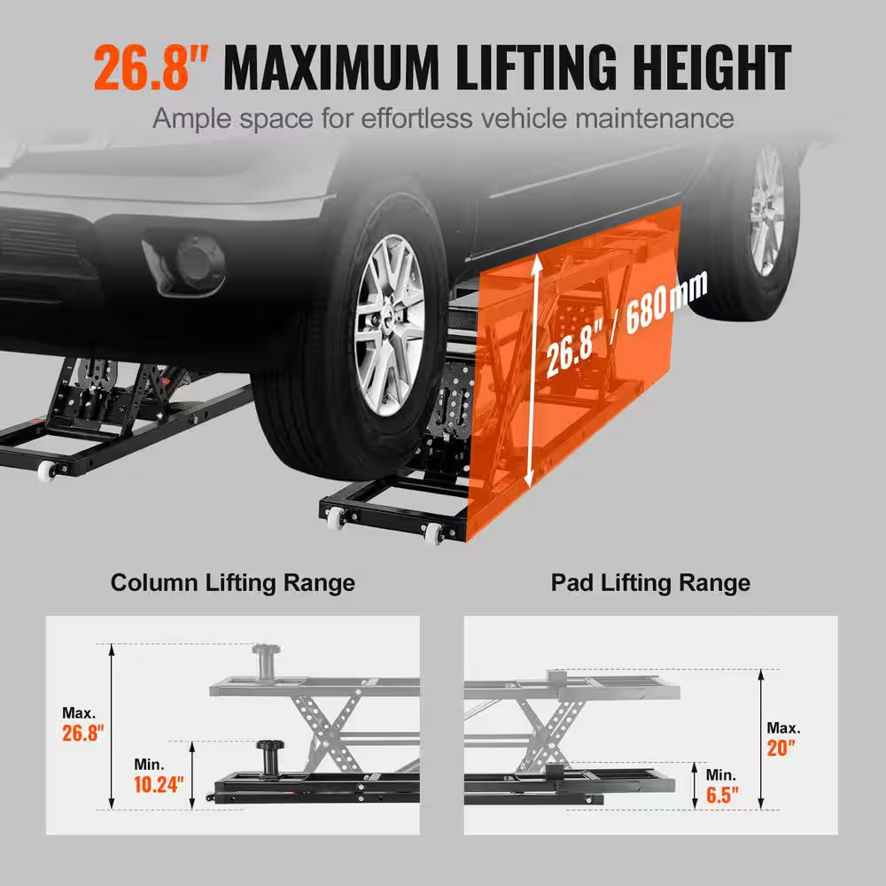 Car Lift, 7,000 Lbs. Capacity Portable Car Lift, 26.8 In. Max. Height, Carbon Steel Truck Lift with 120-Volt Power Unit