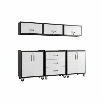 Garage Cabinet System | Heavy Duty Steel All-In-One Modular Garage Cabinet Set for Ultimate Workshop Organization | Easy Assembly Garage Storage Cabinets & Tool Bench