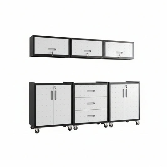 Garage Cabinet System | Heavy Duty Steel All-In-One Modular Garage Cabinet Set for Ultimate Workshop Organization | Easy Assembly Garage Storage Cabinets & Tool Bench