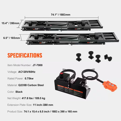 Car Lift, 7,000 Lbs. Capacity Portable Car Lift, 26.8 In. Max. Height, Carbon Steel Truck Lift with 120-Volt Power Unit