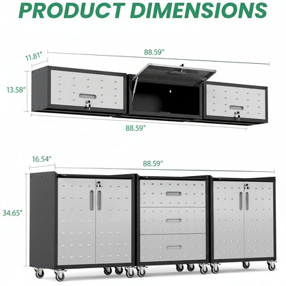Garage Cabinet System | Heavy Duty Steel All-In-One Modular Garage Cabinet Set for Ultimate Workshop Organization | Easy Assembly Garage Storage Cabinets & Tool Bench