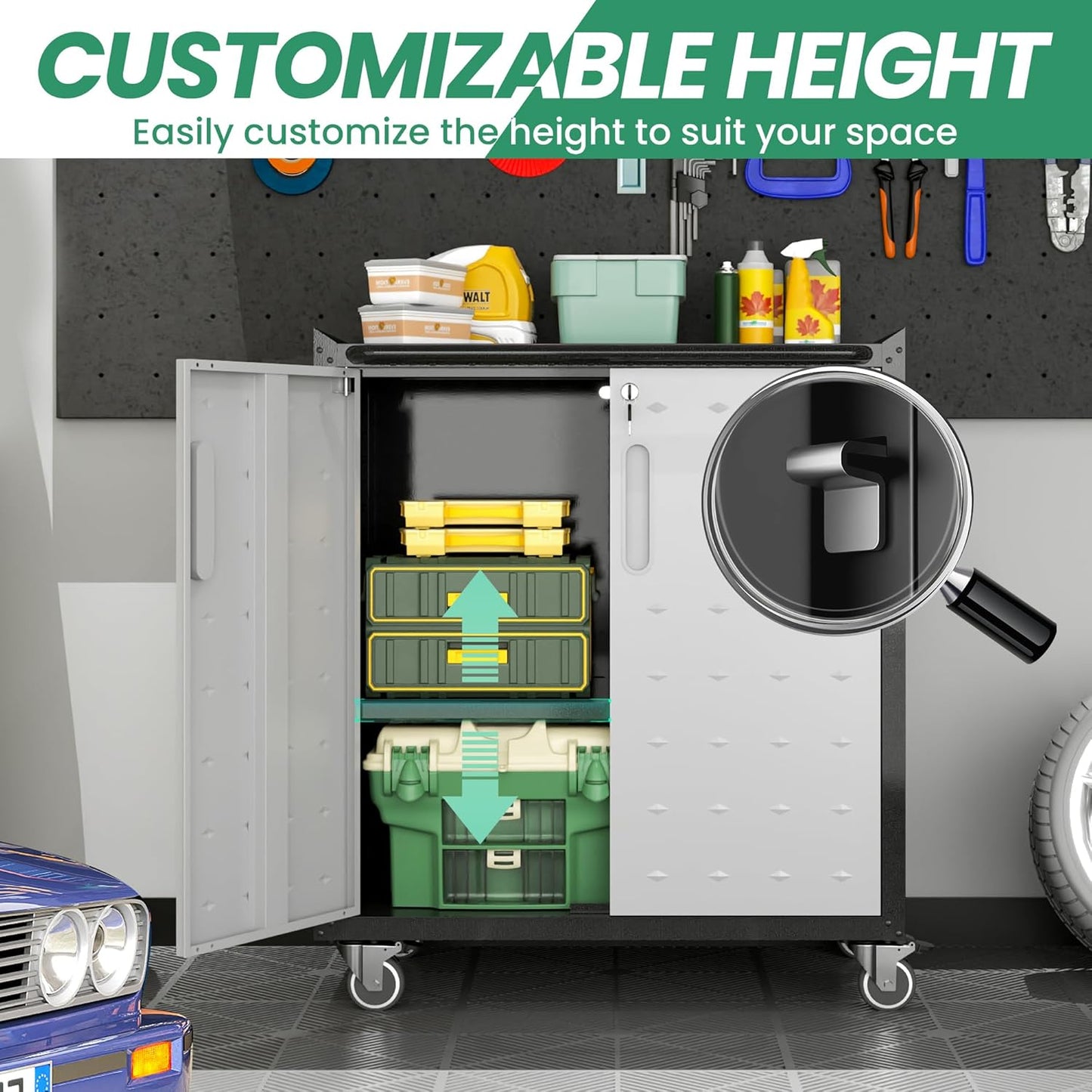 Garage Cabinet System | Heavy Duty Steel All-In-One Modular Garage Cabinet Set for Ultimate Workshop Organization | Easy Assembly Garage Storage Cabinets & Tool Bench
